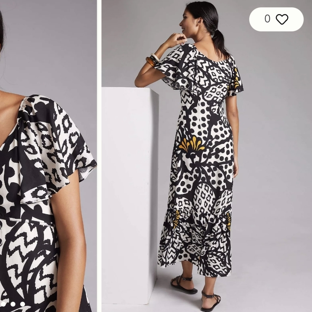 Farm Rio For Anthropologie Flutter-Sleeved Maxi Dress Sz XS - Picture 3 of 15